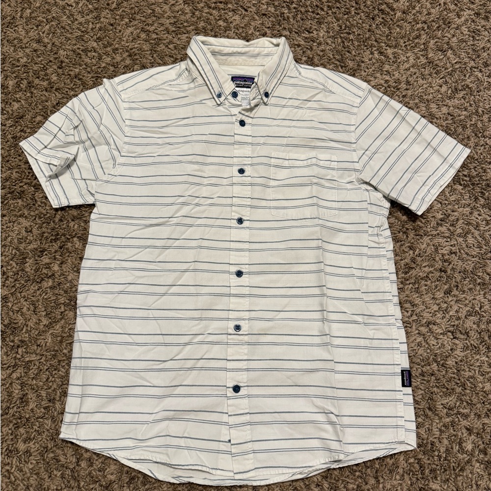 Patagonia White and Blue Striped Casual Shirt